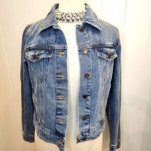 Bagatelle Cropped Denim Jean Jacket Women's Size Medium NWT Classic Button Up